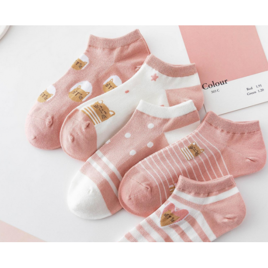 Ladies Pink Cat Socks in a Gift Box