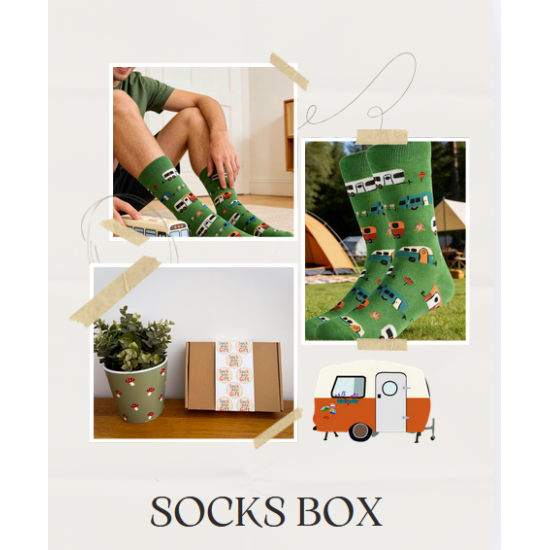 Three Pairs Men's Socks, camper van pattern Mid-Calf Socks