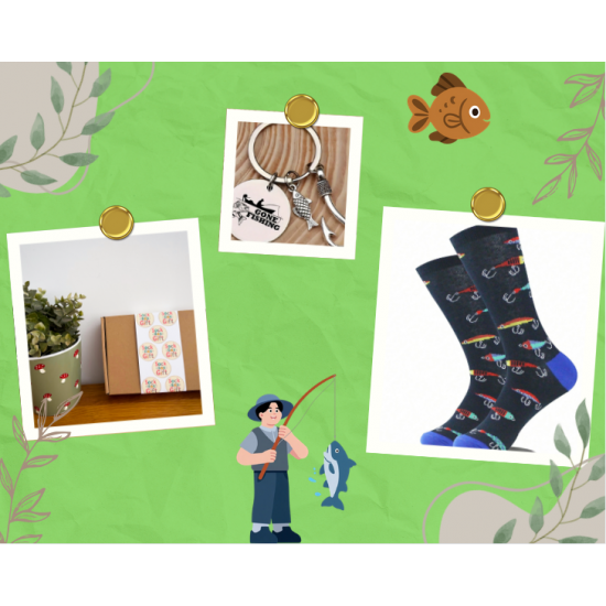 Mens Fishing Them Socks in a Gift Box with novelty keyring