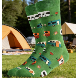 Three Pairs Men's Socks, camper van pattern Mid-Calf Socks